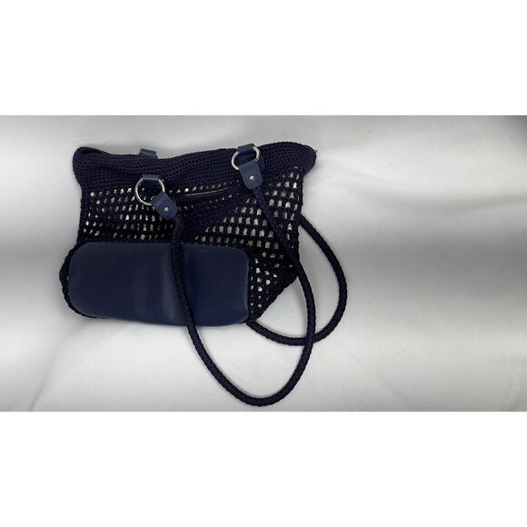 The Sak Navy Crochet Tote Bag With Zipper Pocket & Shoulder Straps - Picture 7 of 16